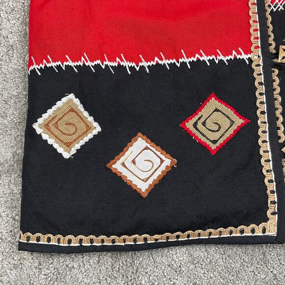 VTG Patchwork Embroidered Top Sz M Red Black Long Sleeve Funky Abstract Linen - Picture 4 of 13